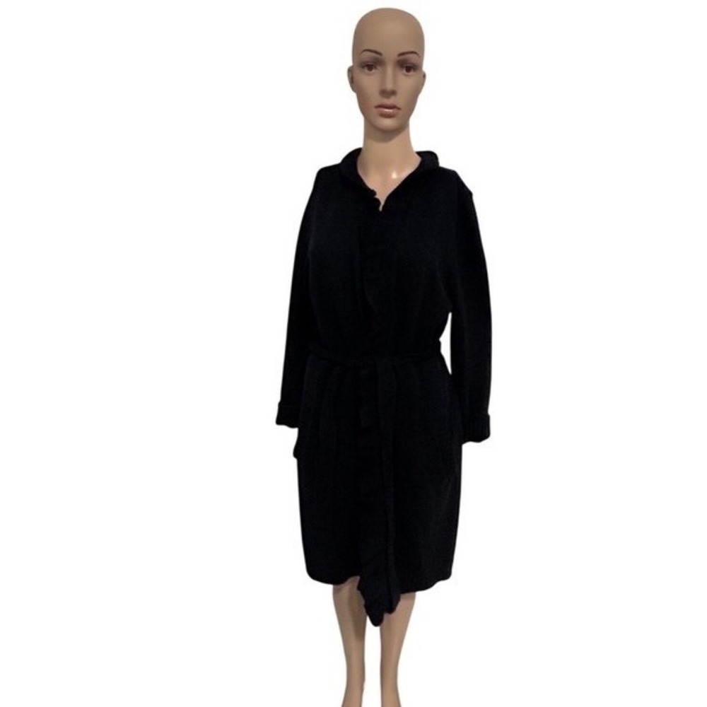Talbots Navy Striped Lined Knit SWEATER Women Med Cotton Blend Belted‎ Pocket